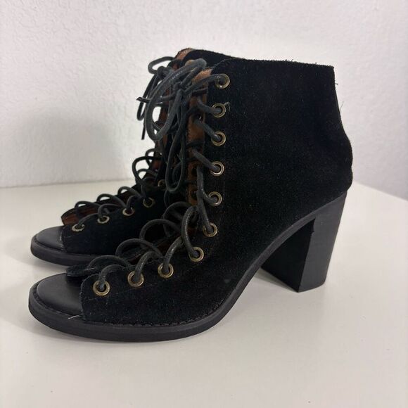Jeffery Campbell Black Suede Lace Up Block Heeled Open Toed Sandals Size 7 - Picture 3 of 14